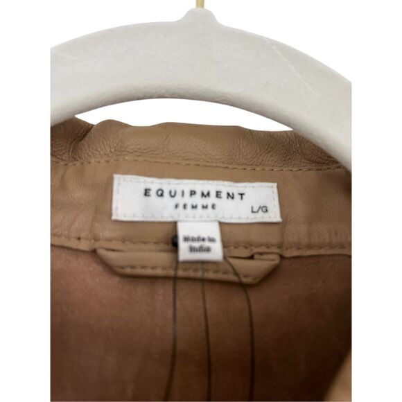 Equipment Lamb Leather Long Sleeve Button Up Shirt Brown Tan Women's Large NWT - Picture 2 of 5